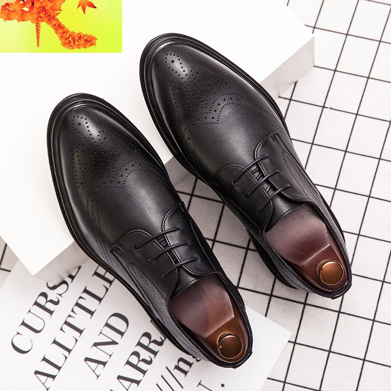 上班男鞋英伦韩版青年西装结婚礼伴郎棕色黑色商务正装休闲皮鞋男简畅