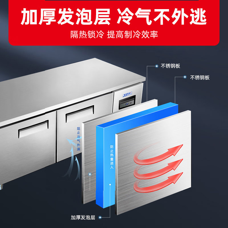 星星(XINGX)1.8米铜管冷藏工作台保鲜柜商用卧式冰柜不锈钢全铜管操作台厨房商用奶茶操作台TC-18TA(铜管)高清大图