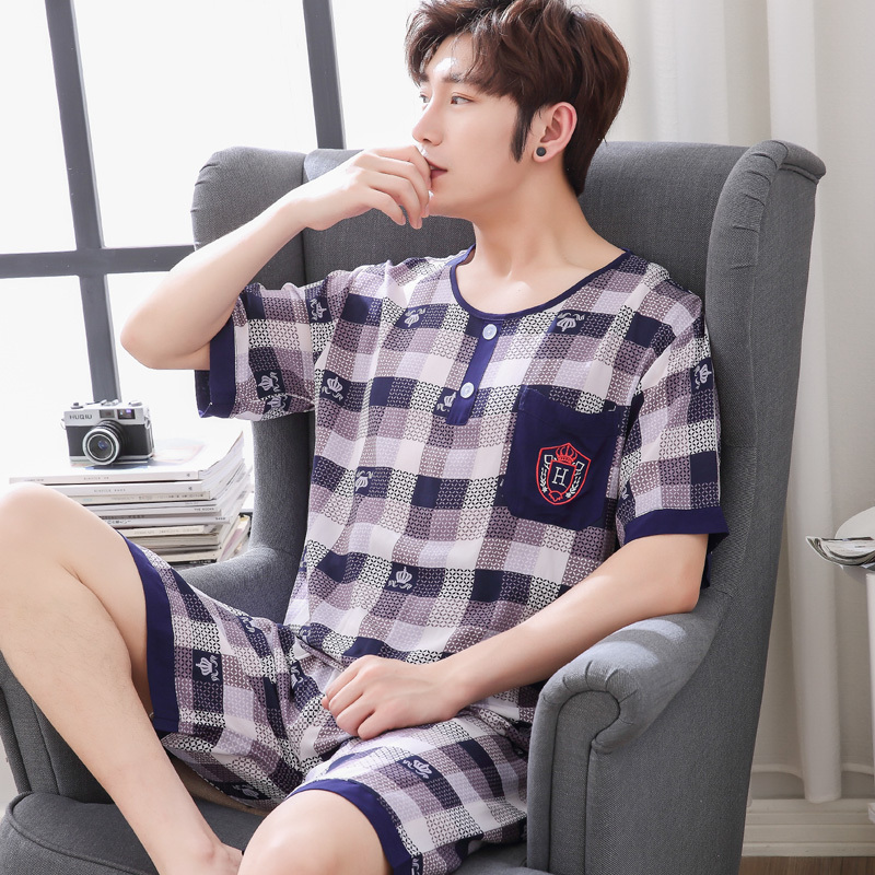 男士睡衣男夏季棉绸套装短袖绵绸夏天家居服韩版薄款大码宽松套头