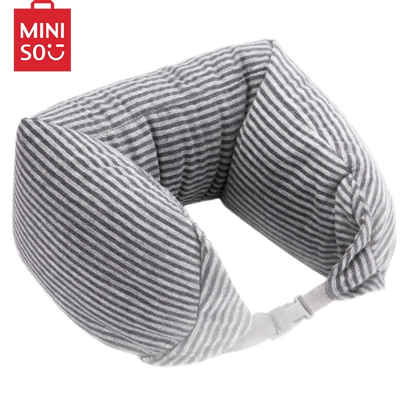 名创优品 (miniso) 面包粒子U型枕蓝灰 午休午睡枕护颈枕飞机旅行汽车办公室头枕 可拆洗随意折叠多用途创意玩偶