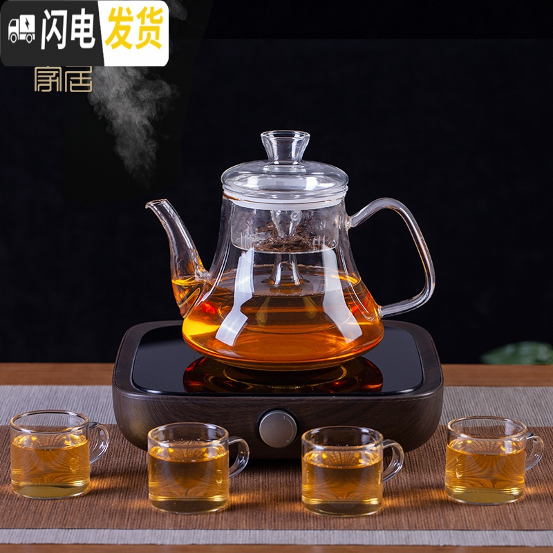 三维工匠加厚大容量玻璃煮茶器蒸茶壶蒸汽套装烧水壶电陶炉全自动家用 PH0234黄把蒸茶壶茶具高清大图