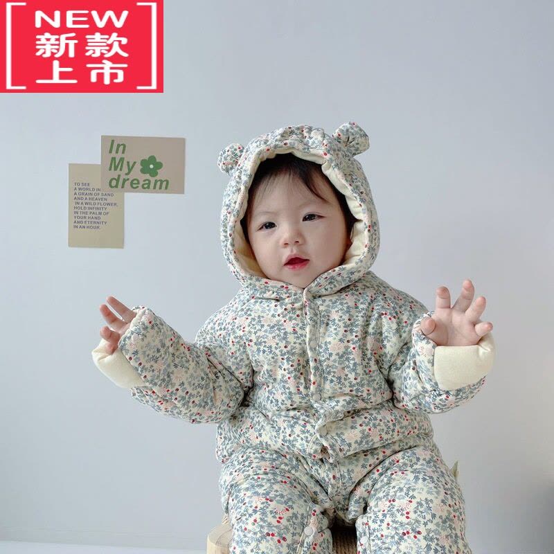 可莉允ins丹麦秋冬婴儿连体棉衣男女宝宝外出加厚保暖棉服新生儿厚爬服图片