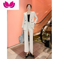 七斓高级感西装套装女2023年春装新款高端英伦风时尚气质休闲职业西服 S现货90-100斤 米白色夏季薄款上衣+裤子