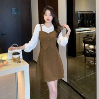 权小威 蕾丝拼接假两件连衣裙2022秋冬新款设计感女神范气质显瘦裙子