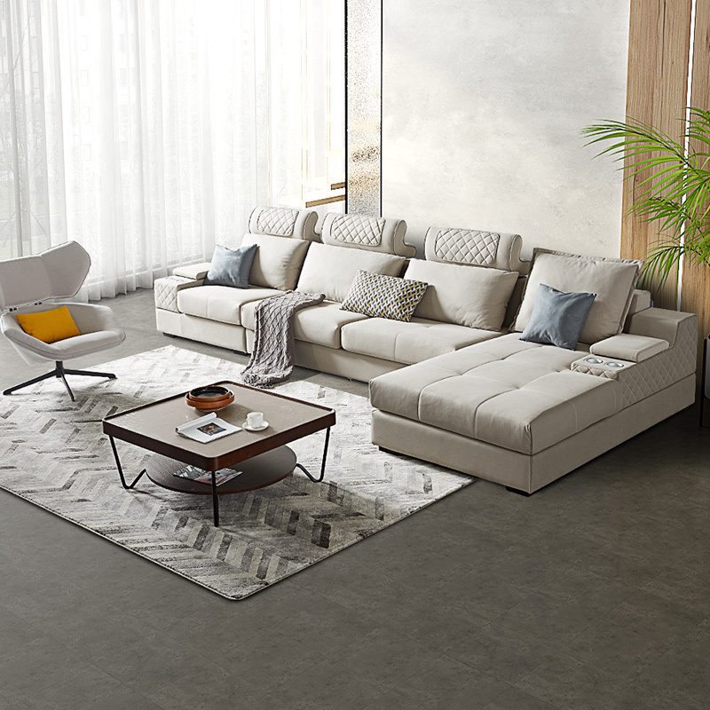 双虎家私布艺沙发大户型简约现代客厅整装奢华u型沙发组合076