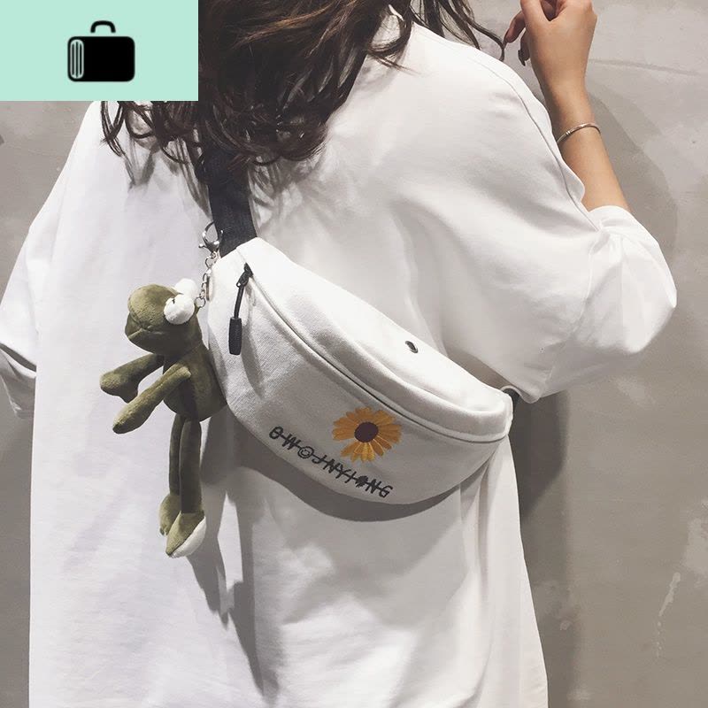 网红帆布小包女2020新款时尚学生胸包ins卡通百搭青蛙斜挎包腰包NEW LAKE男士腰包图片