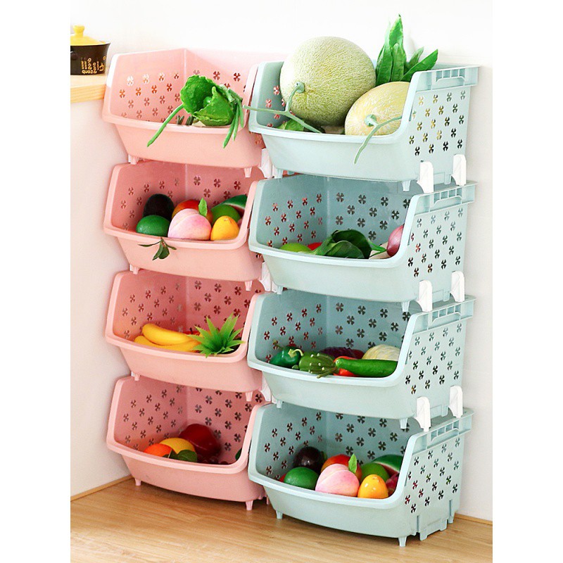 可叠加收纳筐塑料玩具收纳篮 厨房零食蔬菜筐子浴室置物架收纳层架 三维工匠高清大图