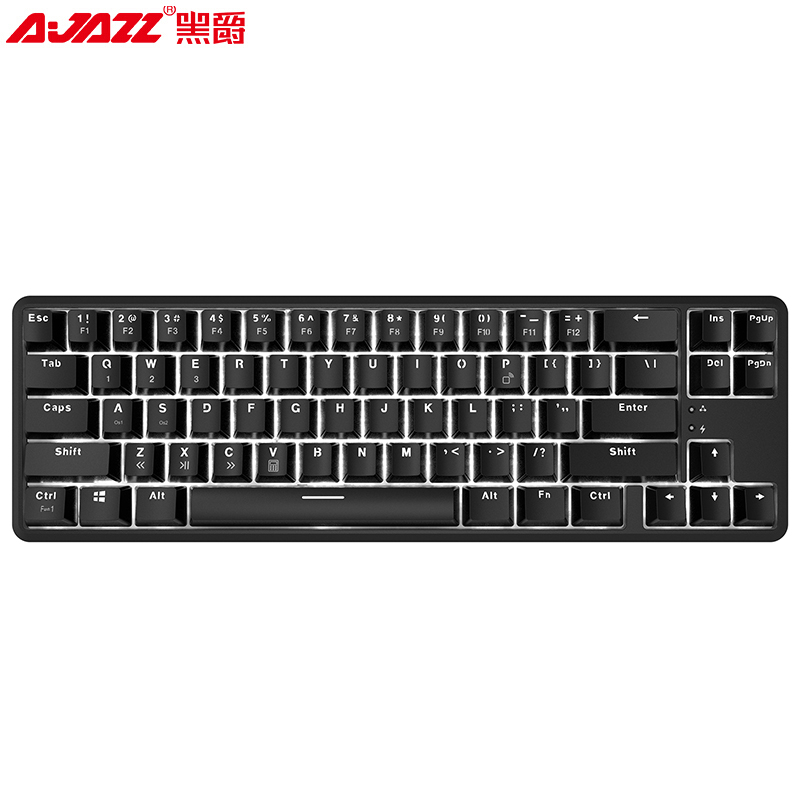 黑爵(AJAZZ)K680T有线蓝牙双模机械键盘 办公键盘 白光 68键 便携 多设备 苹果mac 黑色黑轴