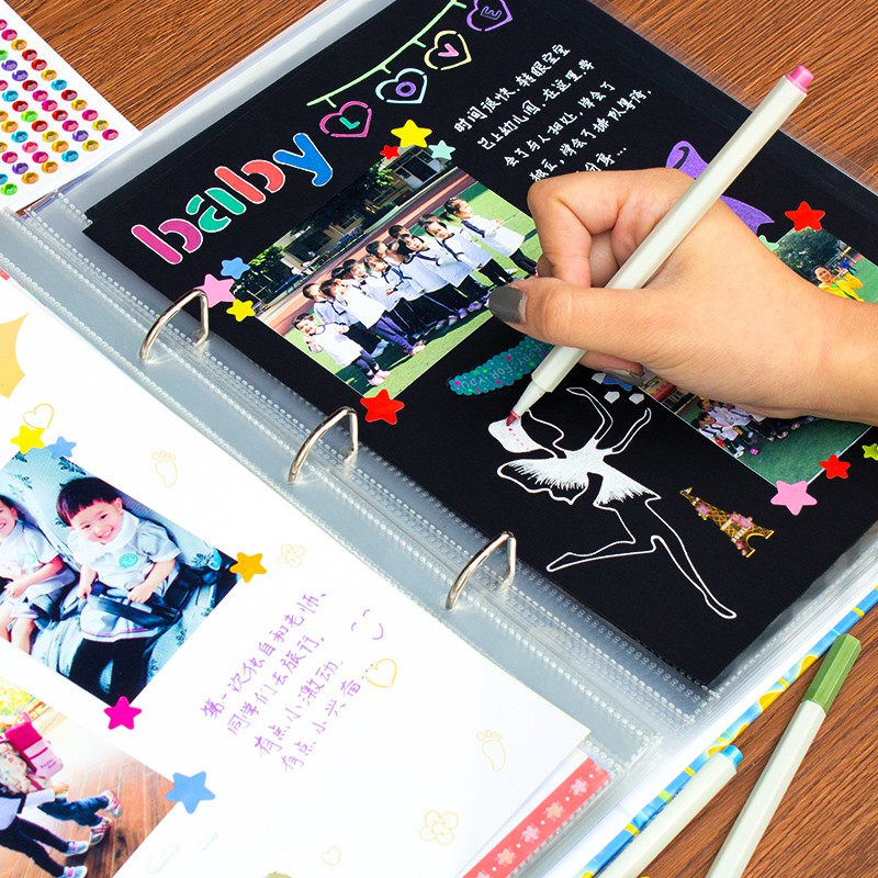 diy小学生成长手册档案记录册袋A4活页相册幼儿园儿童宝贝纪念册 三维工匠 粉色公主三年一本小学版高清大图