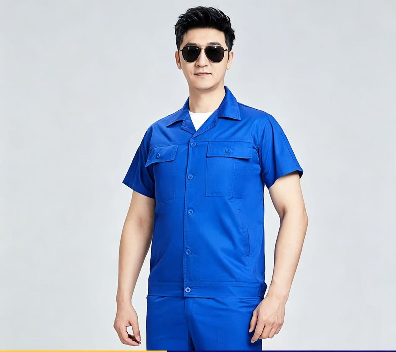 路安保夏季短袖工作服DM6082耐磨劳保工作服套高清大图