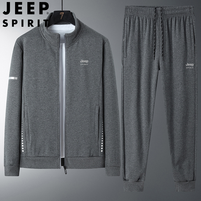 JEEPSPIRIT运动套装男秋季中年男装宽松休闲运动服 XL 7199深灰色（收口）