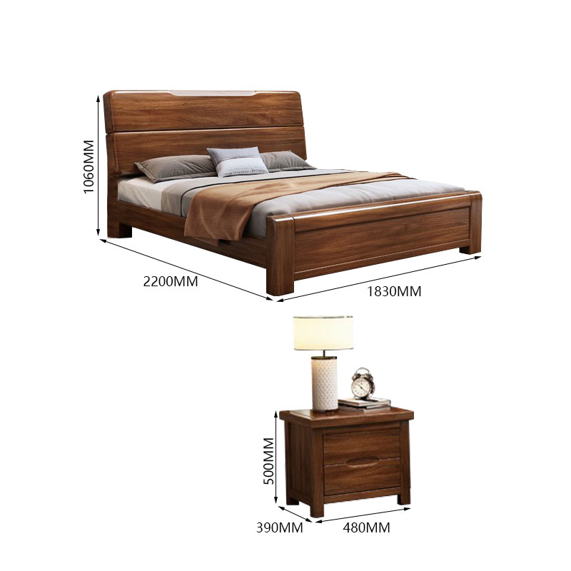 中豫鑫泽 ZYXZ4022724实木床1.8米单人床胡桃木含两个床头柜高清大图