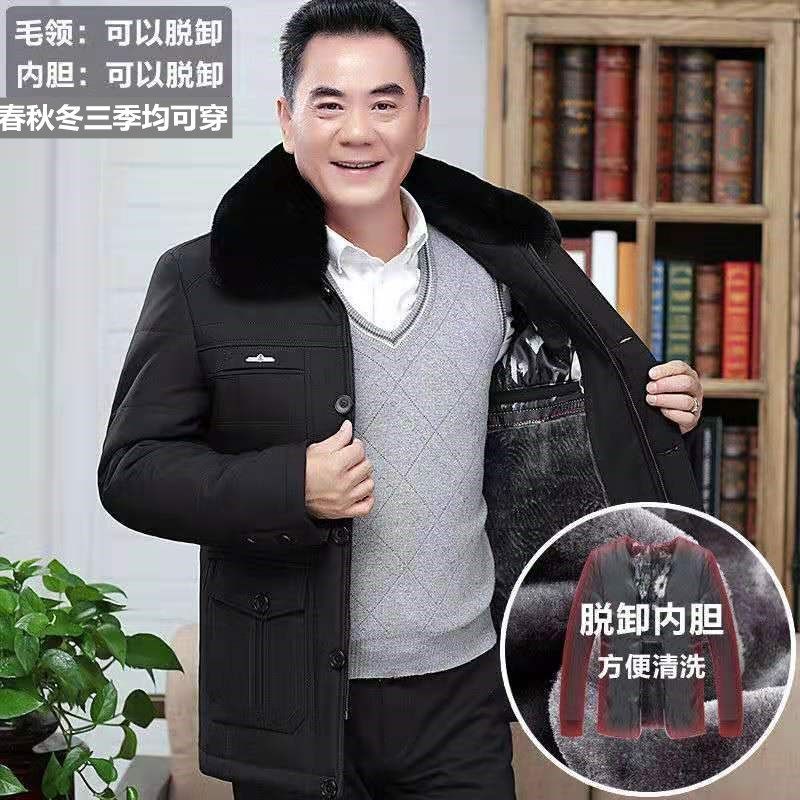 中老年男士棉衣加绒加厚款爷爷冬季棉袄爸爸冬装外套老人冬天衣服高清大图