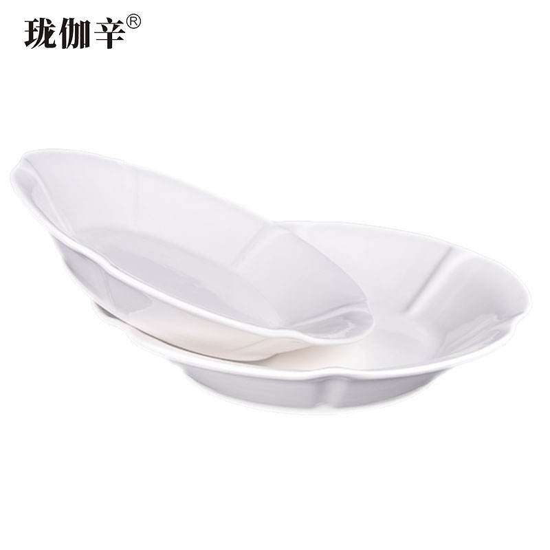 珑伽辛 白色陶瓷玉兰碗浅碗 10英寸/个高清大图
