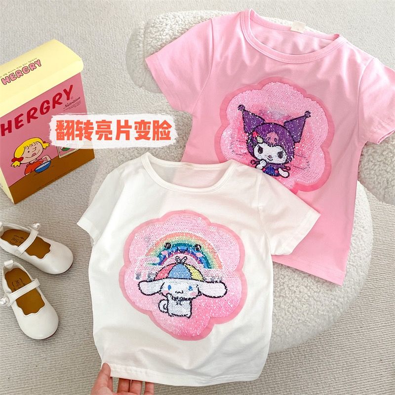 变脸T恤衣服亮片亮闪闪草莓熊变色T恤儿童夏季可爱棉清仓高清大图