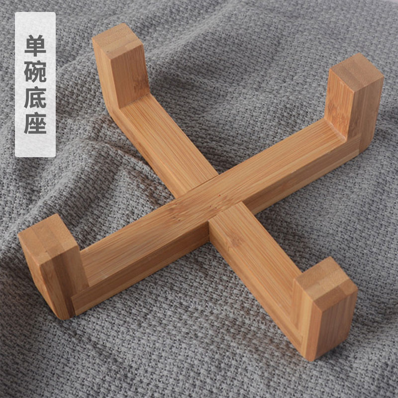 猫碗双碗陶瓷狗碗猫咪食盆饭盆狗狗喝水猫粮碗宠物用品实木防打翻 单碗竹木底座 碗直径15.5cm碗深6.8cm
