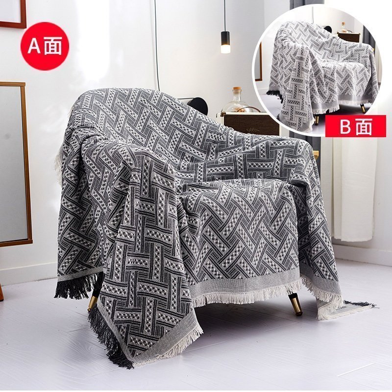 家柏饰(CORATED)北欧双面全盖沙发布沙发巾沙发毯布单沙发套罩沙发垫盖布 深灰T格【双面】 180*340cm