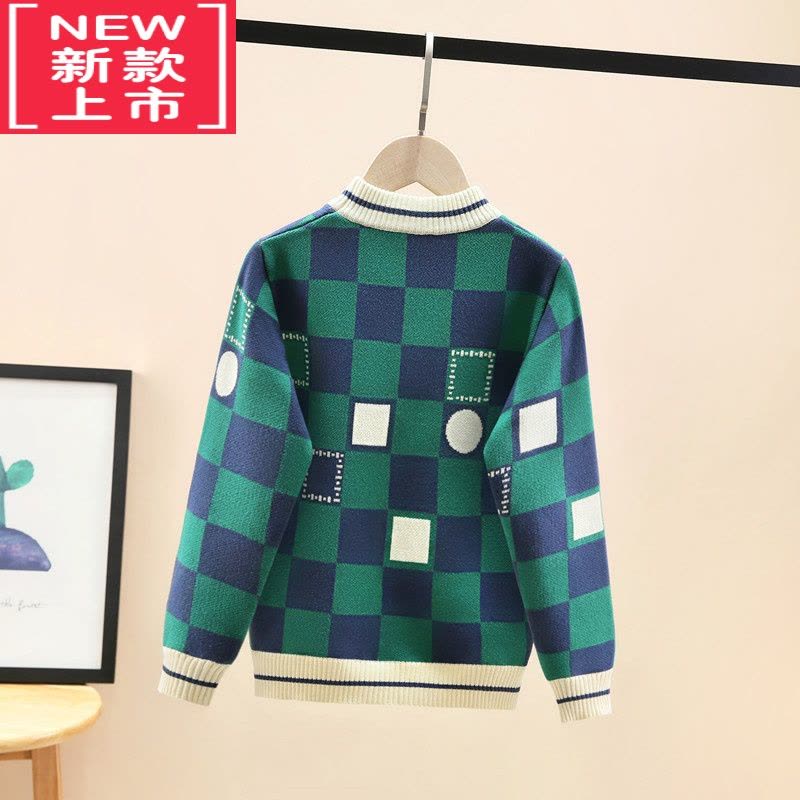 可莉允男童洋气毛衣秋冬新款潮中大童打底男孩儿童针织线衫加绒加厚图片