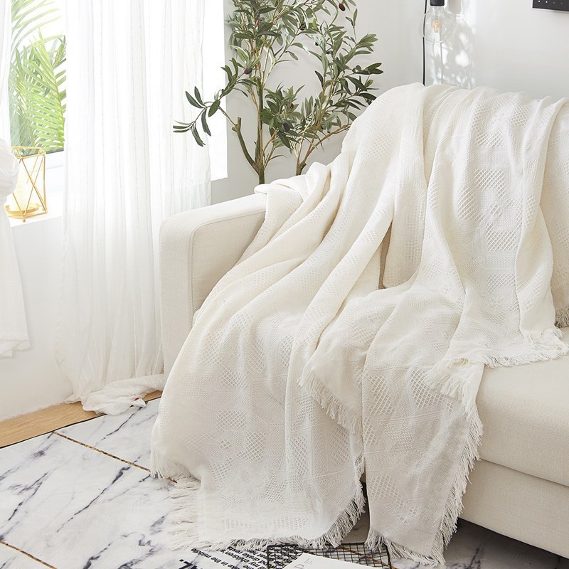 家柏饰(CORATED)北欧沙发布全盖色沙发巾毯子单人沙发套沙发垫盖布罩 菱形格 90*90cm