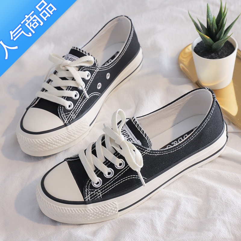 SUNTEK帆布鞋女2023新款百搭夏季薄款透气浅囗小白鞋休闲板鞋ins潮高清大图