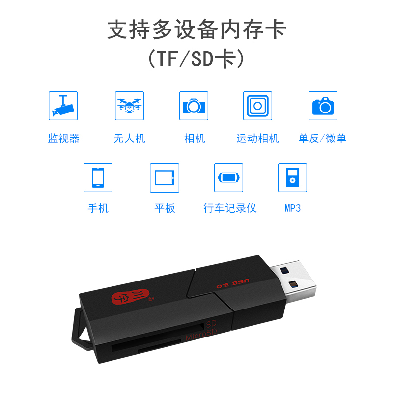 川宇读卡器多合一usb3.0高速数码相机卡sd/手机tf卡多功能合一大卡小卡通用黑色C307
