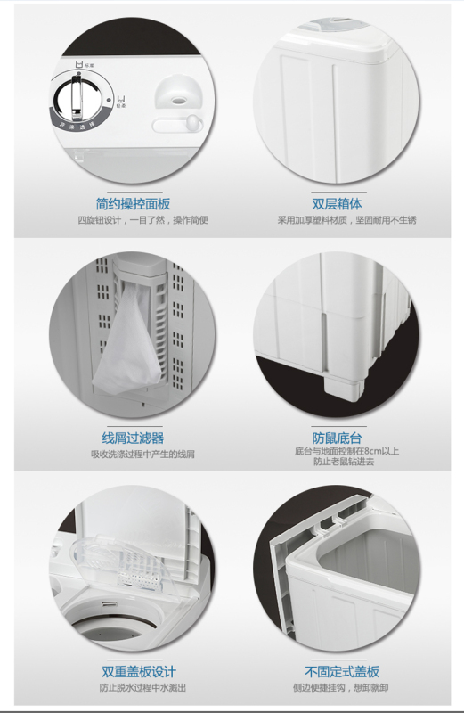 金帅(JINSHUAI) XPB150-2668S 15KG公斤 半自动双缸双桶 家用洗衣机 波轮大容量 洗脱分离 白色高清大图