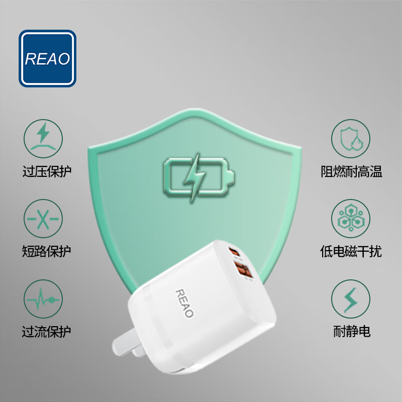 REAO 30W氮化镓双口快充充电器X26白色高清大图