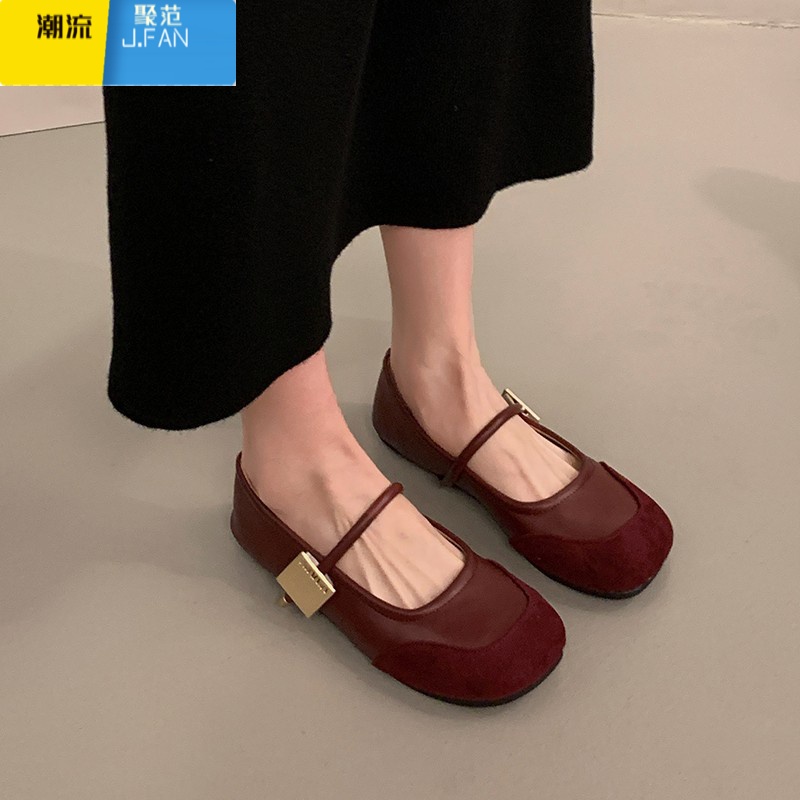 聚范法式玛丽珍鞋女鞋2024新款软底防滑软面一字带浅口单鞋配裙子高清大图
