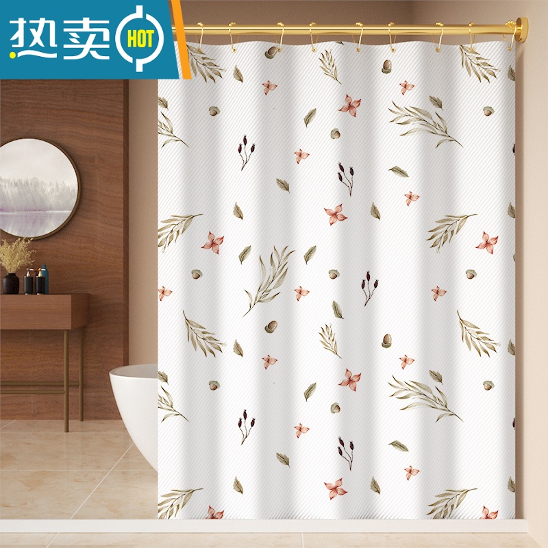 XIANCAI浴帘套装免打孔浴室窗帘防水布挂挡水隔断帘子卫生间洗澡磁吸高清大图