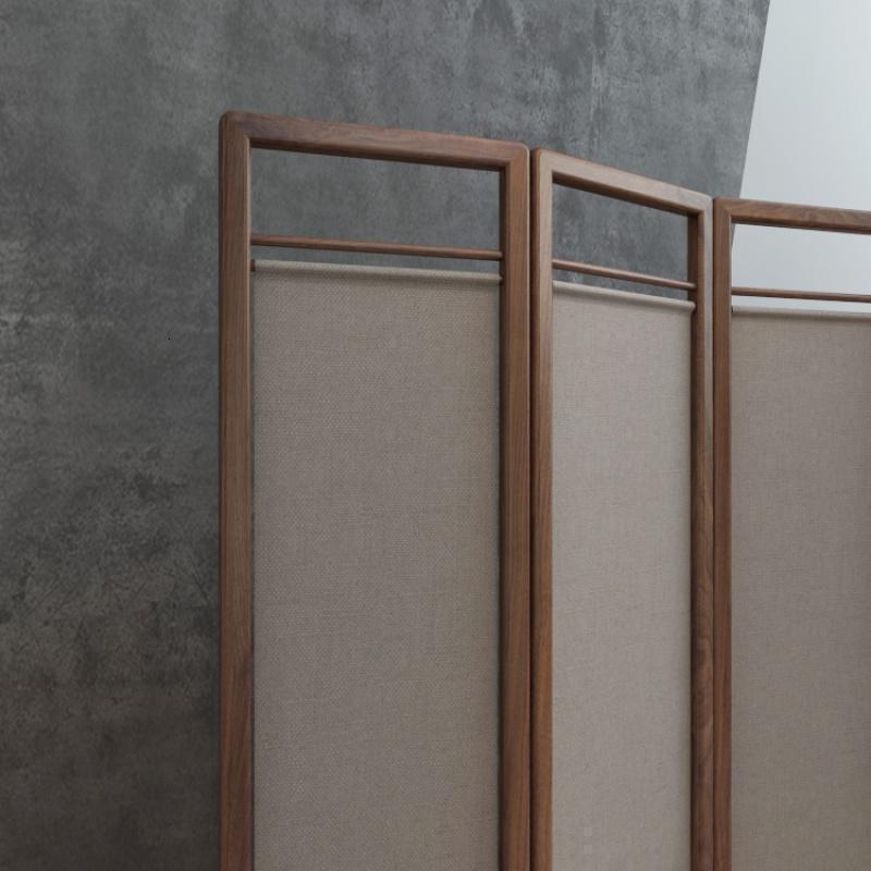 森美人布艺屏风新中式黑胡桃实木隔断客厅卧室办公室胡桃木现代简约折屏 榆木4片一组