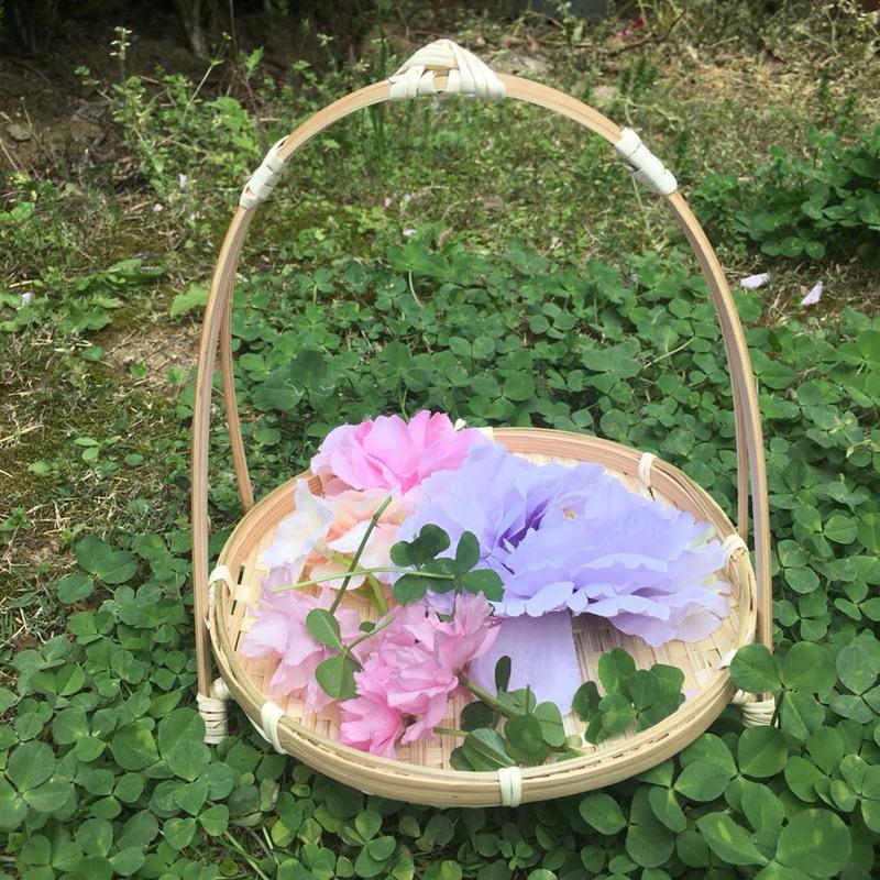 米色手提篮一个不含花朵 直径18cmx20cm 古风拍照手提竹花篮影楼中国