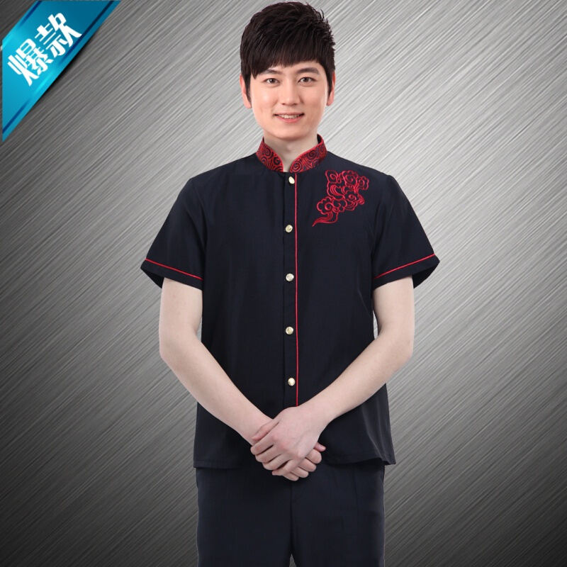 2019新款酒店工作服夏装男餐厅服务生制服男服务员短袖传菜生特价制服