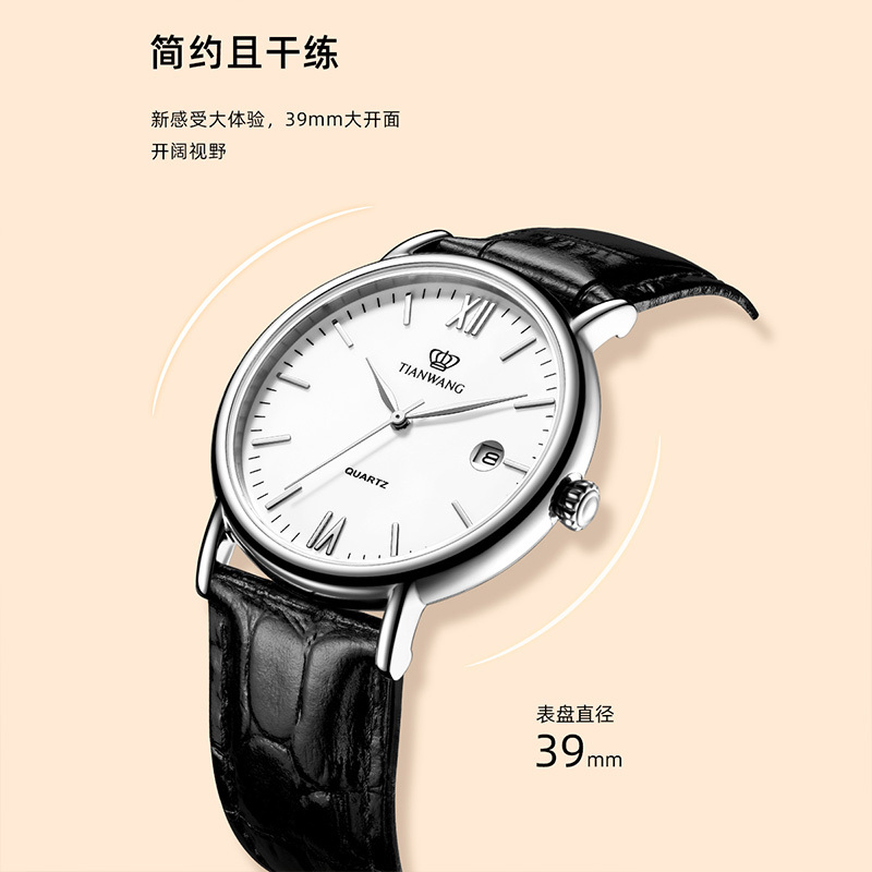 天王手表男士石英表休闲商务男表经典简约百搭送男友腕表新款3874