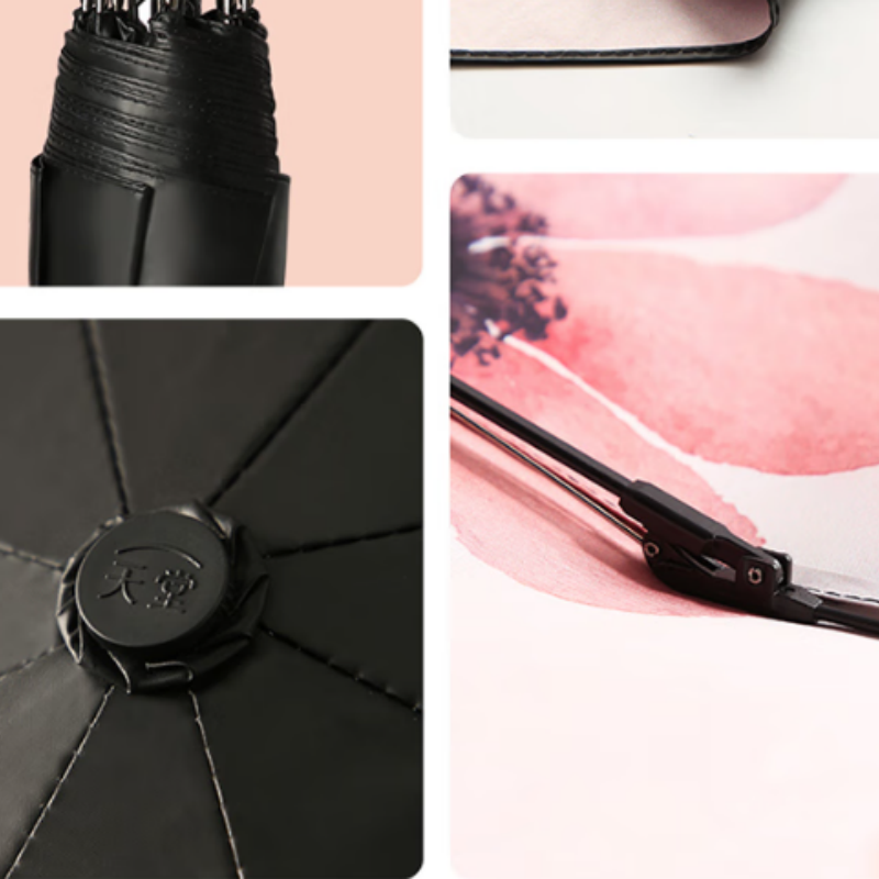 天堂防紫外线阳伞三折8K钢骨遮阳黑胶伞轻小便携折叠阳伞晴雨银莲伞下100CM高清大图