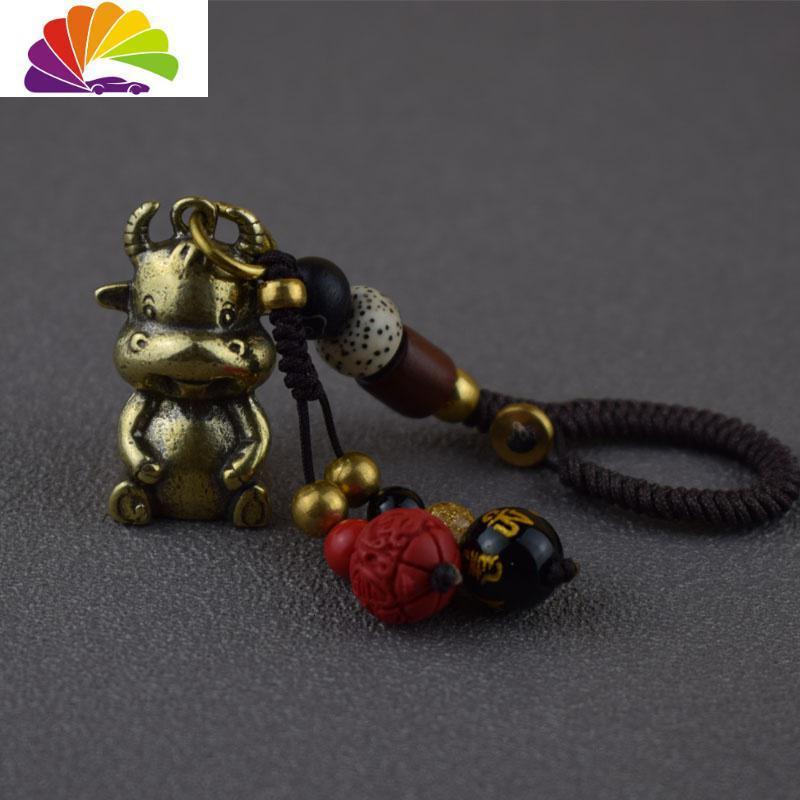 舒适主义十二生肖牛宝宝汽车钥匙扣挂件实心铜牛腰挂式钥匙扣内饰摆