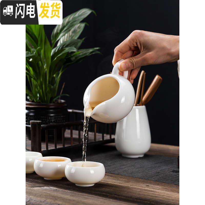 三维工匠白瓷茶具套装家用简约功夫茶具德化羊脂玉瓷泡茶壶茶杯整套 10头羊脂玉西施壶高清大图