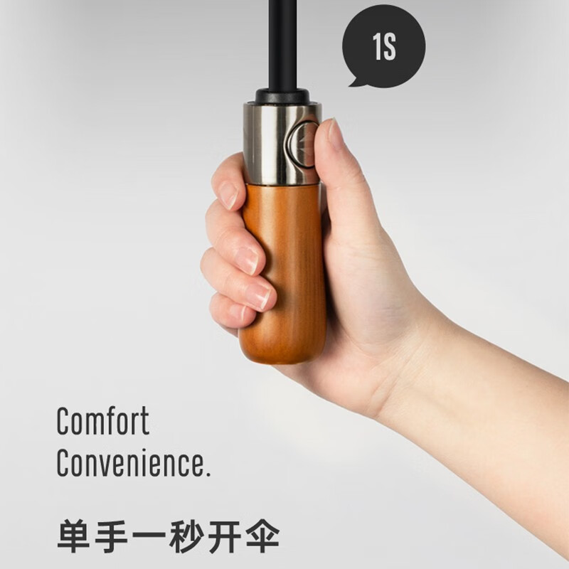 左都 10骨圆木柄雨伞 全自动-气质灰高清大图
