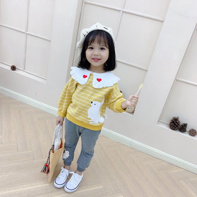 女宝宝套装春装女童时髦衣服0一12岁儿童洋气春季童装小童春秋款黄色