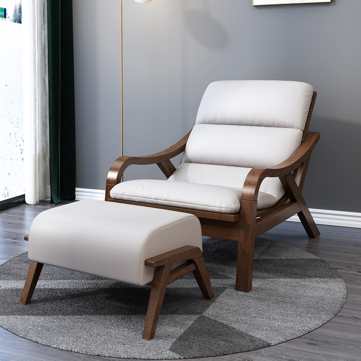 月影梳桐北欧实木躺椅轻奢胡桃木懒人沙发椅单人小户型卧室阳台休闲小