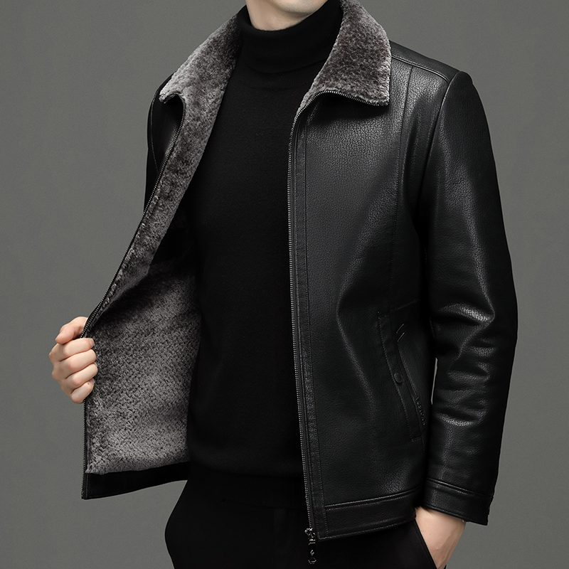2025新款海宁真皮皮衣男翻领绵羊皮夹克春秋季外套男士真皮皮衣绵羊皮夹克中年大码商务休闲翻领短款皮外男士外套皮夹克 8871深棕 180