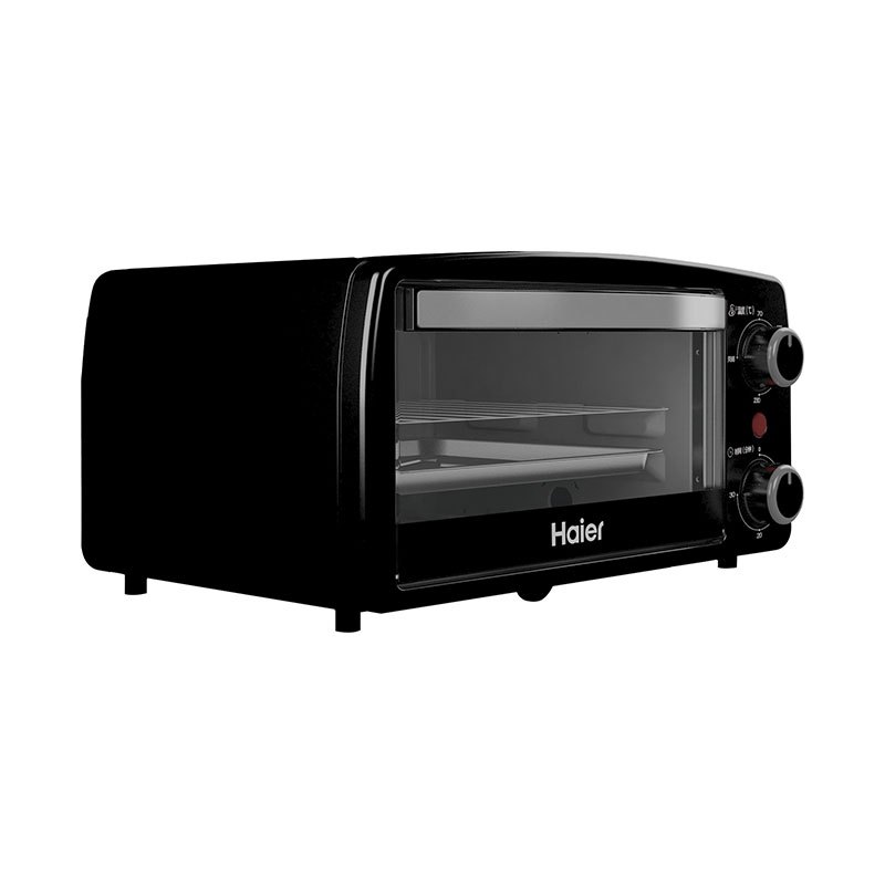 海尔(Haier)电烤箱家用迷你小型10L容量机械操控多功能双层烤架可视窗口烘赔蛋糕小烤箱 K-10M2B 黑色 10L