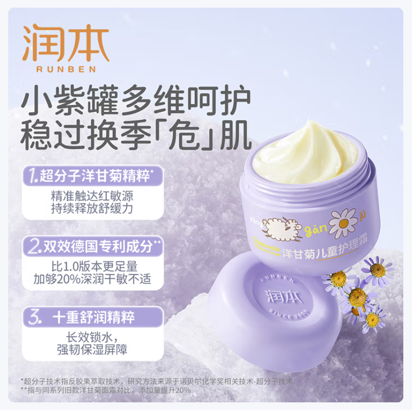 润本(RUNBEN)儿童面霜宝宝霜滋润保湿秋冬季防皴补水新生婴儿擦脸霜护肤润肤乳 儿童护理霜 50g 1瓶高清大图