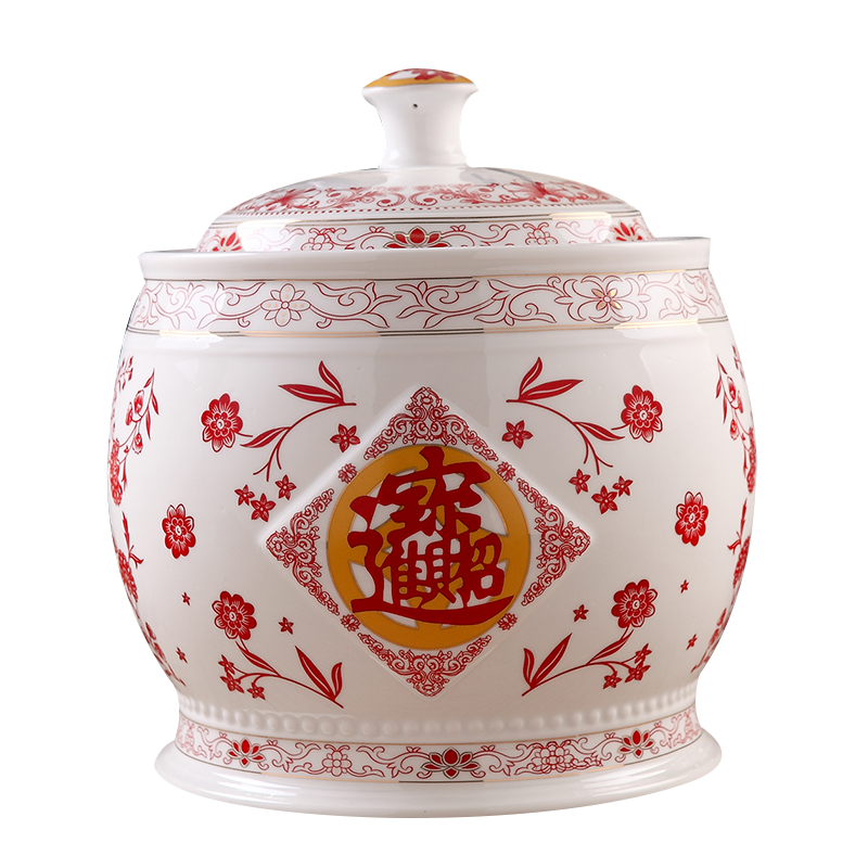 风源陶瓷米缸米桶装米桶米罐带盖储米箱防虫油缸家用装饰摆件招财进宝