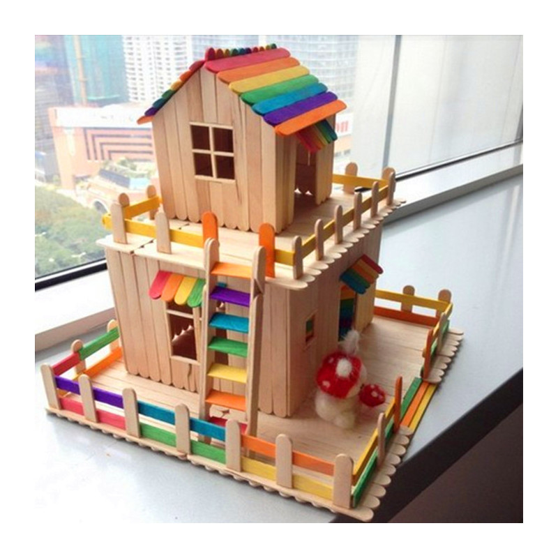 雪糕棒木棒木条diy手工制作房子模型材料冰棒棍木棍棒雪糕棍白兔房子