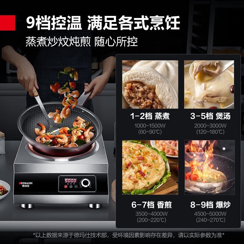 德玛仕DEMASHI商用电磁炉大功率凹面电磁炉灶饭店5000w炒菜电炒炉凹槽型电磁 TC-5000W高清大图