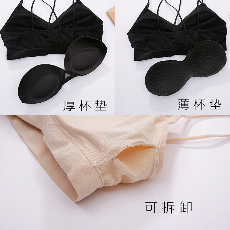 短款带背心背加厚拢抹胸裹胸胸显文胸黑-厚杯均
