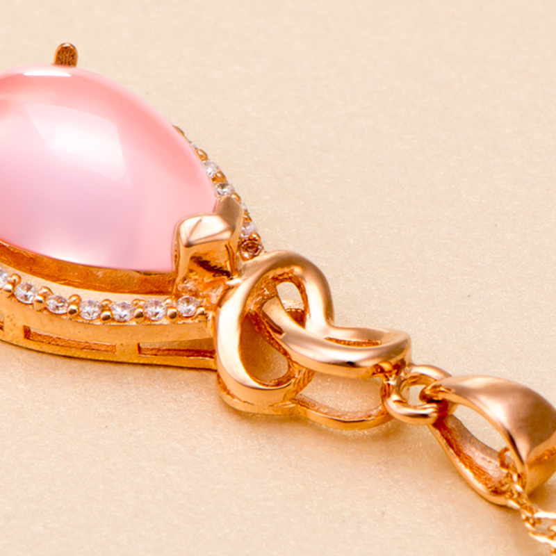 925银项链芙蓉石坠粉晶时尚饰品女附证书300316808送女朋友七夕情人节