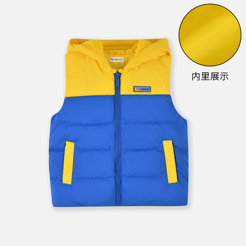 铅笔俱乐部2024秋冬新品男小童羽绒马夹儿童保暖带帽背心宝宝上衣 100cm 金黄