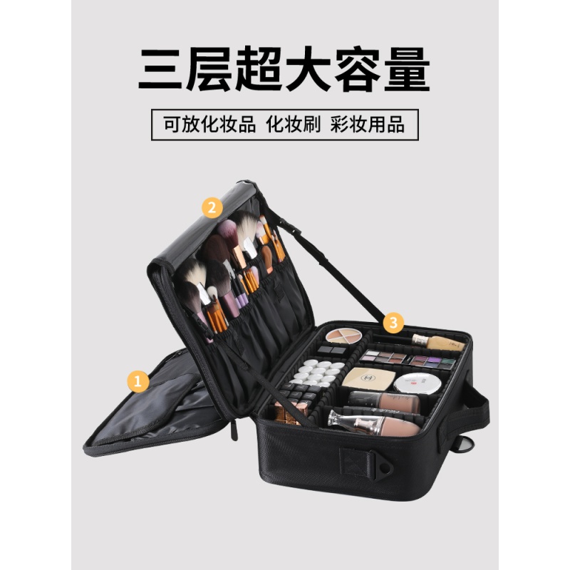 化妆包女大容量便携旅行口红收纳包袋专业师品手提箱盒ins风超火收纳袋 三维工匠高清大图