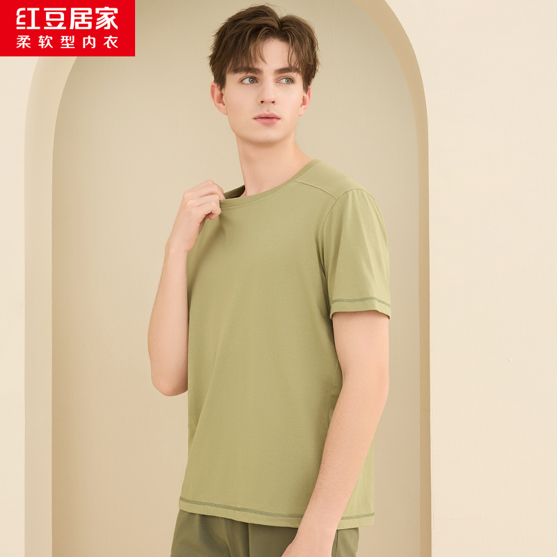 红豆居家男士纯棉短袖居家服套装